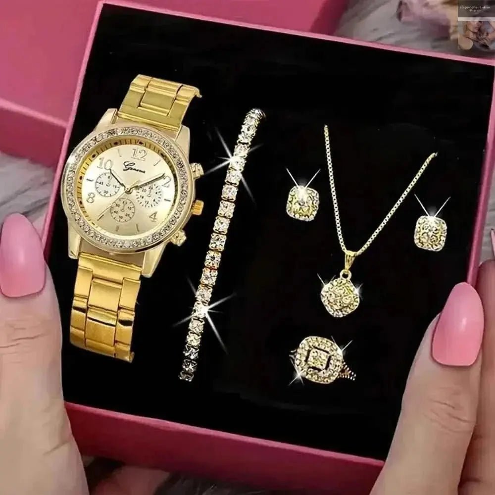 The Ultimate Luxury of the 5-Piece Gold Watch & Jewelry Set - ꫀꪶꫀᧁꪖꪀᥴꫀ꠸ᠻꪗ~ 𝔈𝔪𝔟𝔯𝔞𝔠𝔢 𝔈𝔩𝔢𝔤𝔞𝔫𝔠𝔢