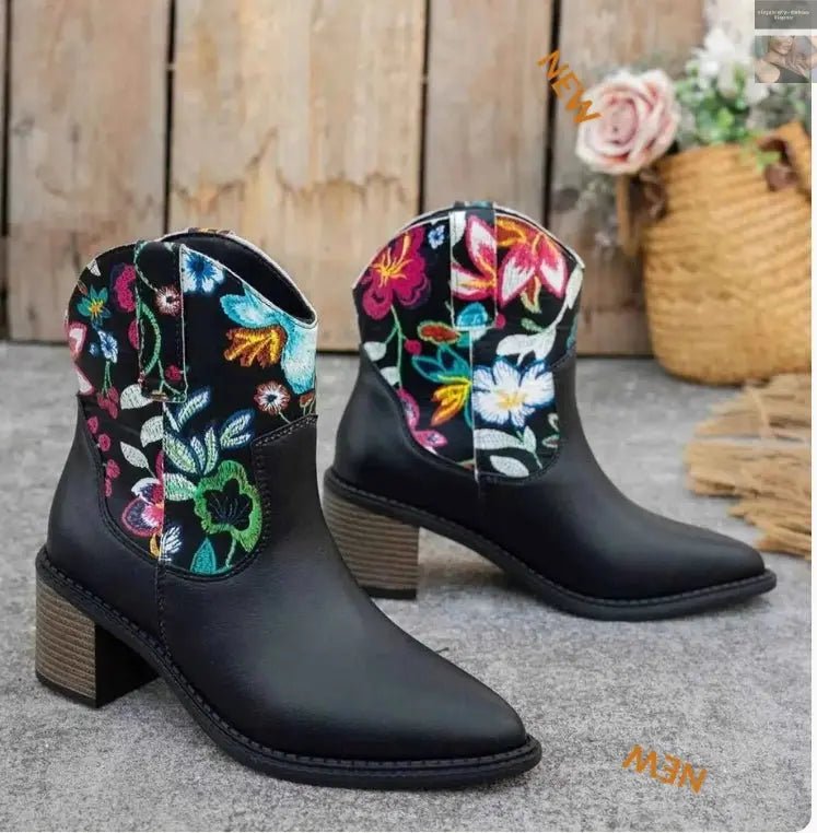 How to Style Floral Embroidered Leather Western Ankle Boots with Different Heels and Sandals Looks - ꫀꪶꫀᧁꪖꪀᥴꫀ꠸ᠻꪗ~ 𝔈𝔪𝔟𝔯𝔞𝔠𝔢 𝔈𝔩𝔢𝔤𝔞𝔫𝔠𝔢