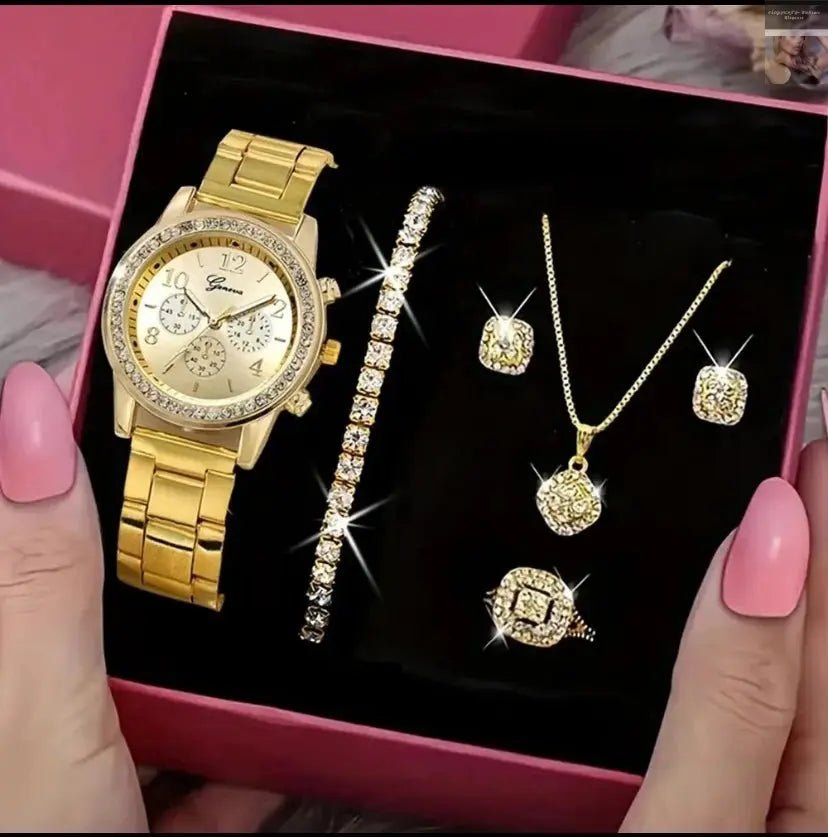 Unleash Your Elegance with Luxury Gold Watch & Jewelry Set