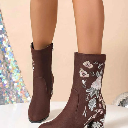 Floral Embroidered : Block Heel Boots, , ["Classy Ballet Flats","Ship From Overseas"], ꫀꪶꫀᧁꪖꪀᥴꫀ꠸ᠻꪗ..