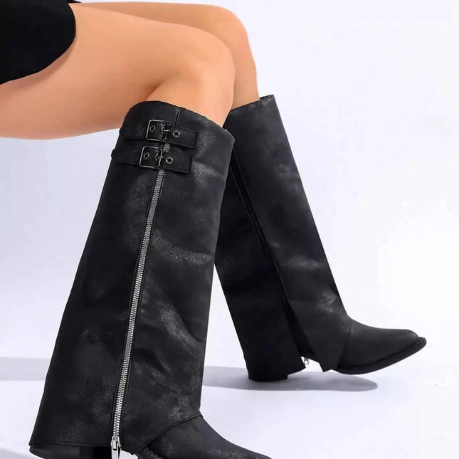 Trendy Black Leather Boots With Zipper, , ["Classy Ballet Flats","Ship From Overseas"], ꫀꪶꫀᧁꪖꪀᥴꫀ꠸ᠻꪗ..