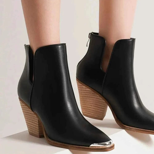 Beast Fashion Pointed : Metal-Tip Toe Block Heel Ankle Boots, , ["Beast Fashion","Ship from USA"], ꫀꪶꫀᧁꪖꪀᥴꫀ꠸ᠻꪗ..