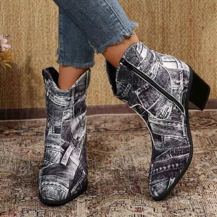 Demin Print : Point Toe Block Ankle Boots, , ["Classy Ballet Flats","Ship From Overseas","Shipping delay Feb 4 - Feb 24"], ꫀꪶꫀᧁꪖꪀᥴꫀ꠸ᠻꪗ..