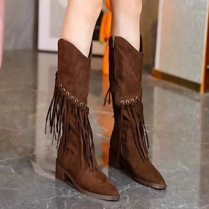 Fringed Point Toe Block : Heel Boots, , ["Classy Ballet Flats","Ship From Overseas"], ꫀꪶꫀᧁꪖꪀᥴꫀ꠸ᠻꪗ..