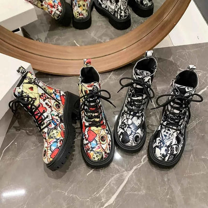 Graffiti Print Combat Boots : Colorful Street Art Design, , ["Classy Ballet Flats","Ship From Overseas"], ꫀꪶꫀᧁꪖꪀᥴꫀ꠸ᠻꪗ..