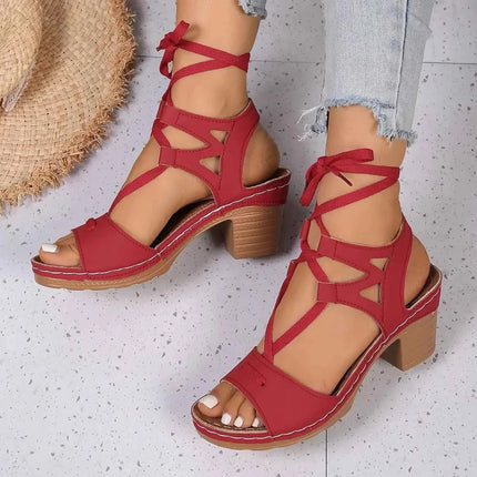 Elegant Heel Block : Lace-Up Sandals, , ["Aloha Sandals","Ship From Overseas","Shipping delay Feb 5 - Feb 28"], ꫀꪶꫀᧁꪖꪀᥴꫀ꠸ᠻꪗ..