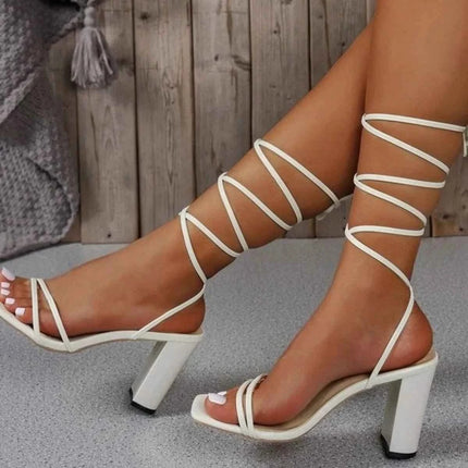 Stylish Lace-Up Block : Heel Sandals.., , ["Ship From Overseas","Trendy Treads"], ꫀꪶꫀᧁꪖꪀᥴꫀ꠸ᠻꪗ..