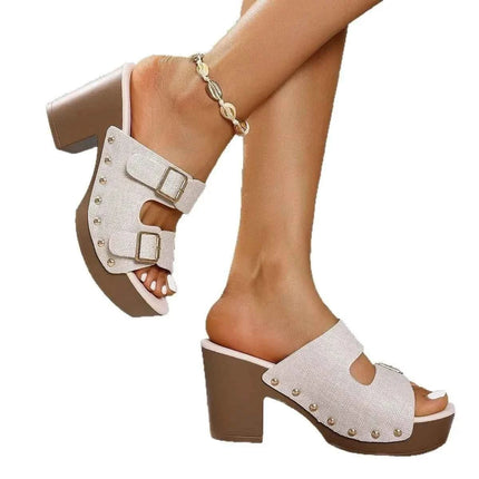 Block Heel Buckle Sandals: Stylish and Comfortable, , ["Belle Charme","Ship From Overseas"], ꫀꪶꫀᧁꪖꪀᥴꫀ꠸ᠻꪗ..