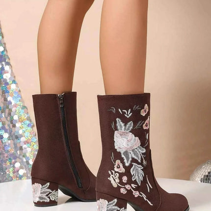 Floral Embroidered : Block Heel Boots, , ["Classy Ballet Flats","Ship From Overseas"], ꫀꪶꫀᧁꪖꪀᥴꫀ꠸ᠻꪗ..