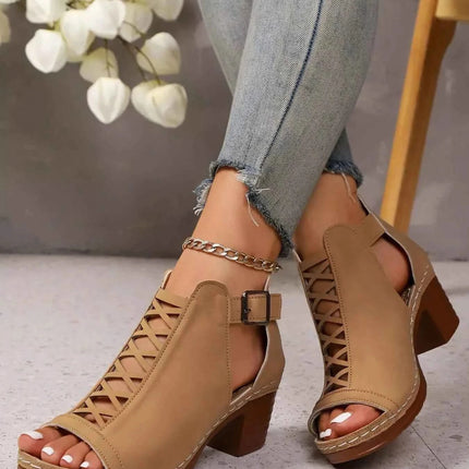 Crisscross Peep Toe : Block Heels Sandals, , ["Classy Ballet Flats","Ship From Overseas"], ꫀꪶꫀᧁꪖꪀᥴꫀ꠸ᠻꪗ..