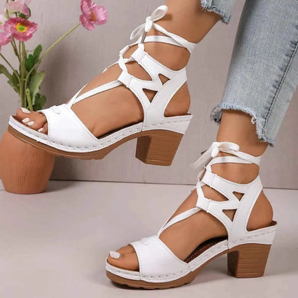 Elegant Heel Block : Lace-Up Sandals, , ["Aloha Sandals","Ship From Overseas","Shipping delay Feb 5 - Feb 28"], ꫀꪶꫀᧁꪖꪀᥴꫀ꠸ᠻꪗ..
