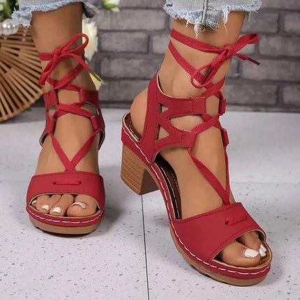 Elegant Heel Block : Lace-Up Sandals, , ["Aloha Sandals","Ship From Overseas","Shipping delay Feb 5 - Feb 28"], ꫀꪶꫀᧁꪖꪀᥴꫀ꠸ᠻꪗ..