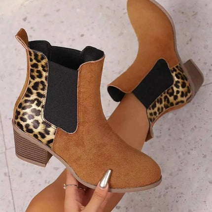 Leopard Print Chelsea Ankle Boots with Block Heel, , ["Classy Ballet Flats","Ship From Overseas","Shipping delay Feb 3 - Feb 26"], ꫀꪶꫀᧁꪖꪀᥴꫀ꠸ᠻꪗ..