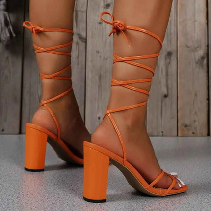 Stylish Lace-Up Block : Heel Sandals.., , ["Ship From Overseas","Trendy Treads"], ꫀꪶꫀᧁꪖꪀᥴꫀ꠸ᠻꪗ..