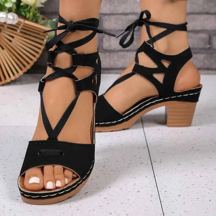Elegant Heel Block : Lace-Up Sandals, , ["Aloha Sandals","Ship From Overseas","Shipping delay Feb 5 - Feb 28"], ꫀꪶꫀᧁꪖꪀᥴꫀ꠸ᠻꪗ..
