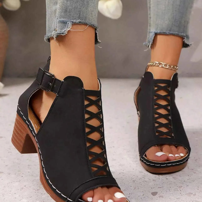 Crisscross Peep Toe : Block Heels Sandals, , ["Classy Ballet Flats","Ship From Overseas"], ꫀꪶꫀᧁꪖꪀᥴꫀ꠸ᠻꪗ..