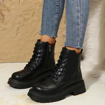 Stylish Lace Up Platform Boots : Side Zip, , ["Charming Soles","Ship From Overseas"], ꫀꪶꫀᧁꪖꪀᥴꫀ꠸ᠻꪗ..