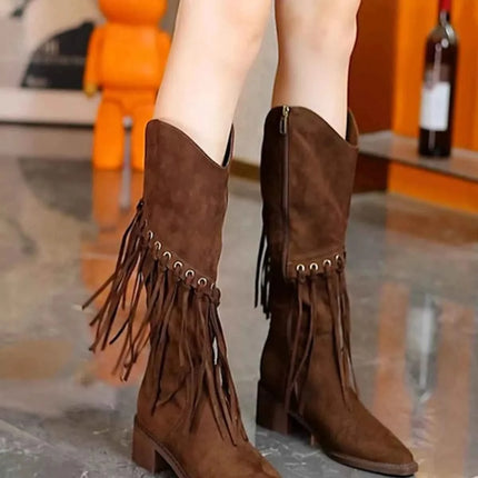 Fringed Point Toe Block : Heel Boots, , ["Classy Ballet Flats","Ship From Overseas"], ꫀꪶꫀᧁꪖꪀᥴꫀ꠸ᠻꪗ..
