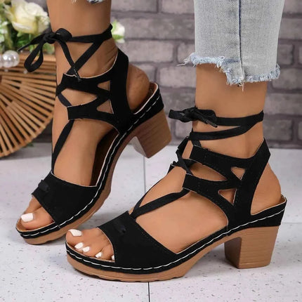 Elegant Heel Block : Lace-Up Sandals, , ["Aloha Sandals","Ship From Overseas","Shipping delay Feb 5 - Feb 28"], ꫀꪶꫀᧁꪖꪀᥴꫀ꠸ᠻꪗ..