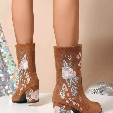 Floral Embroidered : Block Heel Boots, , ["Classy Ballet Flats","Ship From Overseas"], ꫀꪶꫀᧁꪖꪀᥴꫀ꠸ᠻꪗ..