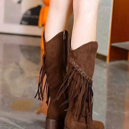 Fringed Point Toe Block : Heel Boots, , ["Classy Ballet Flats","Ship From Overseas"], ꫀꪶꫀᧁꪖꪀᥴꫀ꠸ᠻꪗ..