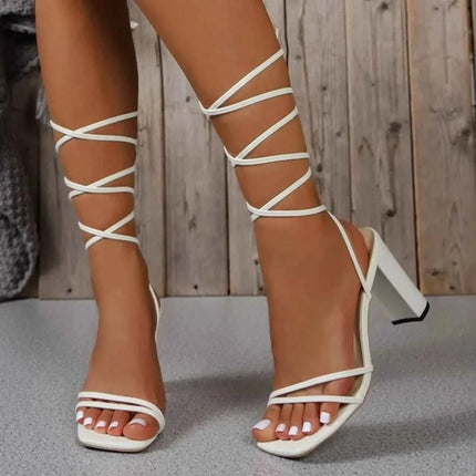 Stylish Lace-Up Block : Heel Sandals.., , ["Ship From Overseas","Trendy Treads"], ꫀꪶꫀᧁꪖꪀᥴꫀ꠸ᠻꪗ..