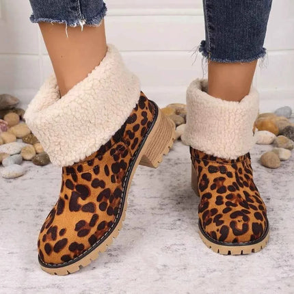 Leopard Block Heel : Fuzzy Boots, , ["H@Y@H@E","Ship From Overseas"], ꫀꪶꫀᧁꪖꪀᥴꫀ꠸ᠻꪗ..