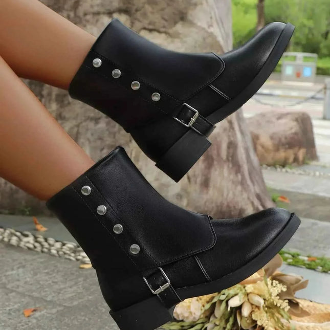 Stylish Buckled Block Heels Boots, , ["Dear Monkey","Ship From Overseas"], ꫀꪶꫀᧁꪖꪀᥴꫀ꠸ᠻꪗ..