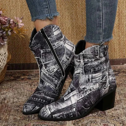 Demin Print : Point Toe Block Ankle Boots, , ["Classy Ballet Flats","Ship From Overseas","Shipping delay Feb 4 - Feb 24"], ꫀꪶꫀᧁꪖꪀᥴꫀ꠸ᠻꪗ..