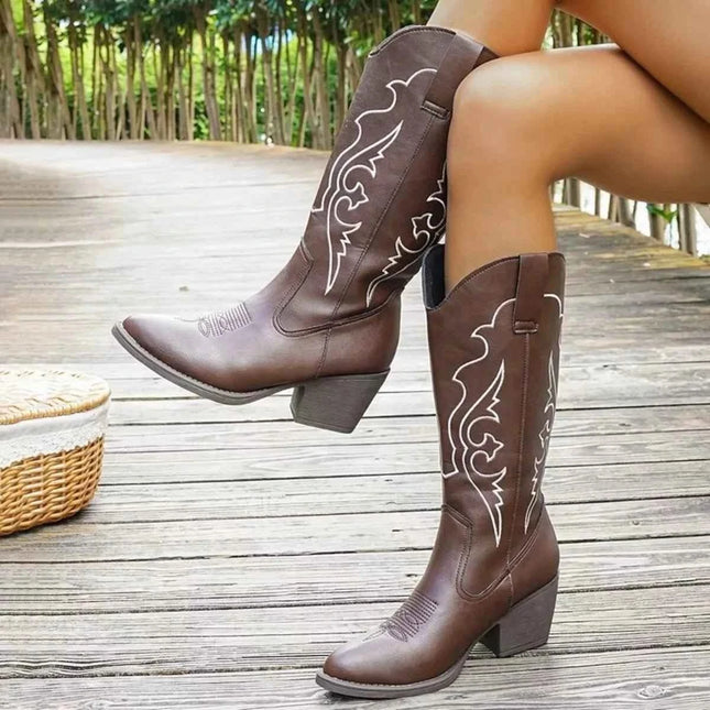 Brown Western Embroidered : Mid-Calf Boots, , ["Classy Ballet Flats","Ship From Overseas"], ꫀꪶꫀᧁꪖꪀᥴꫀ꠸ᠻꪗ..