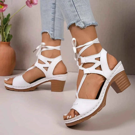 Elegant Heel Block : Lace-Up Sandals, , ["Aloha Sandals","Ship From Overseas","Shipping delay Feb 5 - Feb 28"], ꫀꪶꫀᧁꪖꪀᥴꫀ꠸ᠻꪗ..