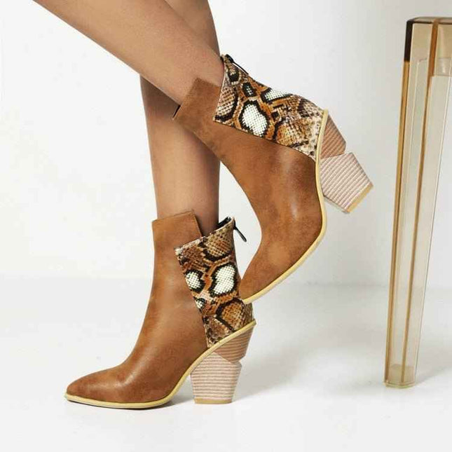 Coffee Rain Boots : With Snake Print High Heel, , [], ꫀꪶꫀᧁꪖꪀᥴꫀ꠸ᠻꪗ..