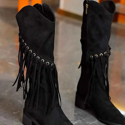 Fringed Point Toe Block : Heel Boots, , ["Classy Ballet Flats","Ship From Overseas"], ꫀꪶꫀᧁꪖꪀᥴꫀ꠸ᠻꪗ..