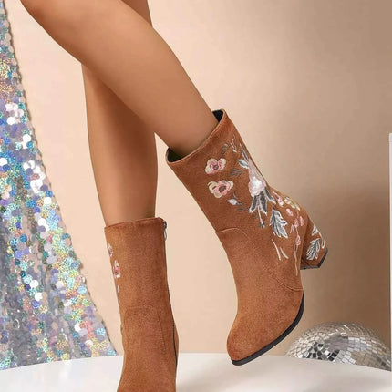 Floral Embroidered : Block Heel Boots, , ["Classy Ballet Flats","Ship From Overseas"], ꫀꪶꫀᧁꪖꪀᥴꫀ꠸ᠻꪗ..