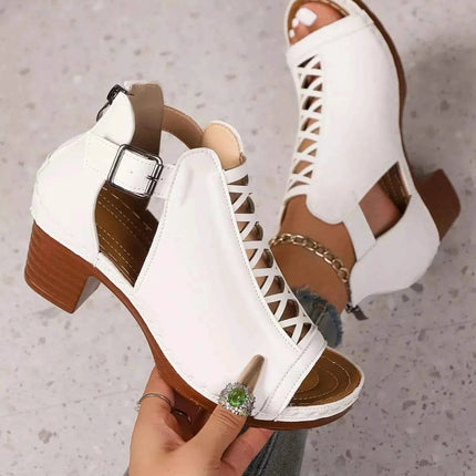 Crisscross Peep Toe : Block Heels Sandals, , ["Classy Ballet Flats","Ship From Overseas"], ꫀꪶꫀᧁꪖꪀᥴꫀ꠸ᠻꪗ..