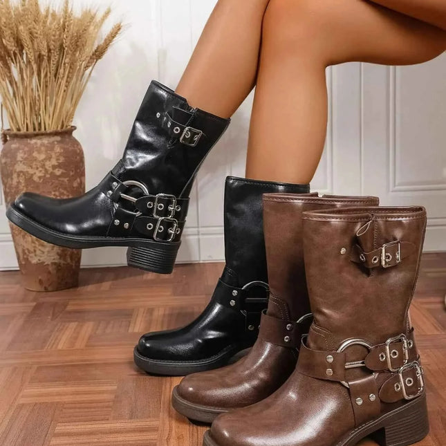 Flare Formal Dress Boots: Round Toe Block Heels, , ["Dear Monkey","Ship From Overseas","Shipping delay Feb 3 - Feb 25"], ꫀꪶꫀᧁꪖꪀᥴꫀ꠸ᠻꪗ..