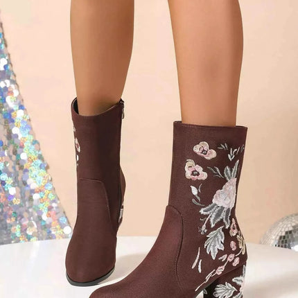Floral Embroidered : Block Heel Boots, , ["Classy Ballet Flats","Ship From Overseas"], ꫀꪶꫀᧁꪖꪀᥴꫀ꠸ᠻꪗ..
