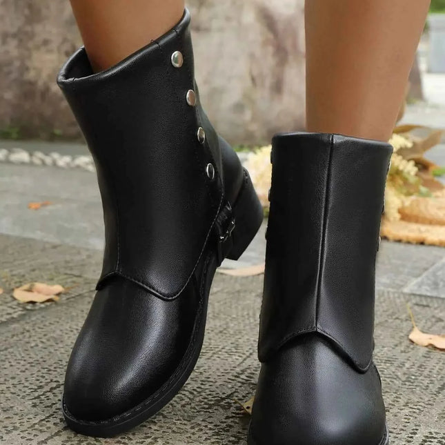 Stylish Buckled Block Heels Boots, , ["Dear Monkey","Ship From Overseas"], ꫀꪶꫀᧁꪖꪀᥴꫀ꠸ᠻꪗ..