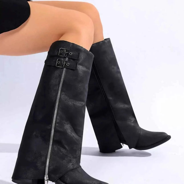 Trendy Black Leather Boots With Zipper, , ["Classy Ballet Flats","Ship From Overseas"], ꫀꪶꫀᧁꪖꪀᥴꫀ꠸ᠻꪗ..