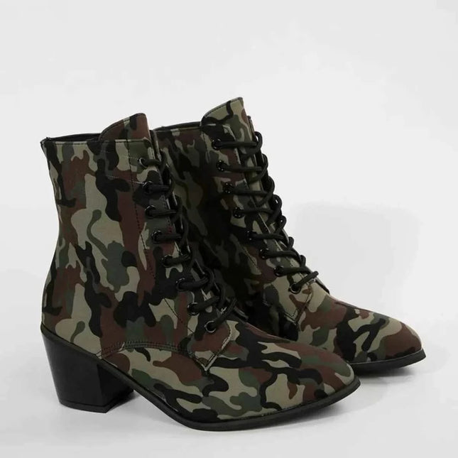 Camouflage Lace Up Block : Heels Boots, , ["Classy Ballet Flats","Ship From Overseas","Shipping delay Feb 4 - Feb 24"], ꫀꪶꫀᧁꪖꪀᥴꫀ꠸ᠻꪗ..