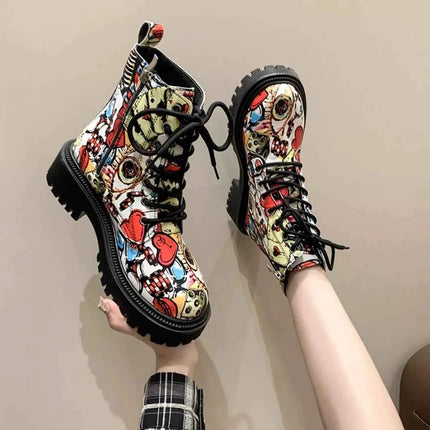 Graffiti Print Combat Boots : Colorful Street Art Design, , ["Classy Ballet Flats","Ship From Overseas"], ꫀꪶꫀᧁꪖꪀᥴꫀ꠸ᠻꪗ..