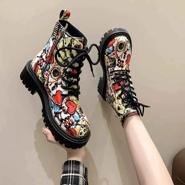 Graffiti Print Combat Boots : Colorful Street Art Design, , ["Classy Ballet Flats","Ship From Overseas"], ꫀꪶꫀᧁꪖꪀᥴꫀ꠸ᠻꪗ..