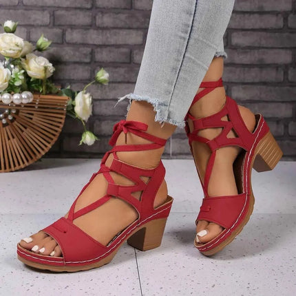 Elegant Heel Block : Lace-Up Sandals, , ["Aloha Sandals","Ship From Overseas","Shipping delay Feb 5 - Feb 28"], ꫀꪶꫀᧁꪖꪀᥴꫀ꠸ᠻꪗ..