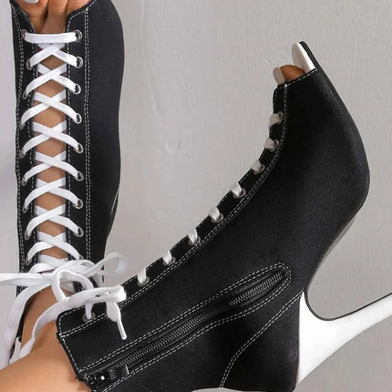 Canvas Lace-Up Peep Toe : Stiletto Ankle Boots, , ["Aloha Sandals","Ship From Overseas","Shipping delay Feb 5 - Feb 28"], ꫀꪶꫀᧁꪖꪀᥴꫀ꠸ᠻꪗ..