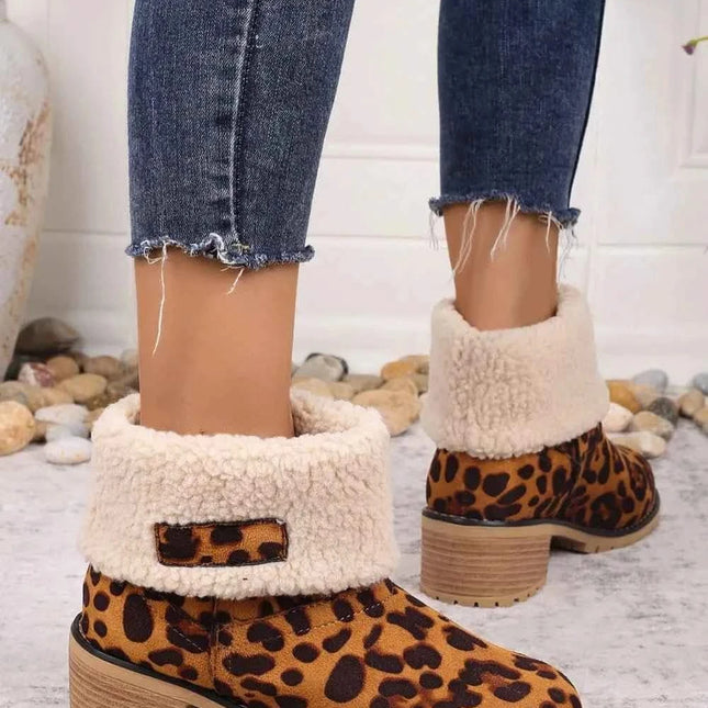 Leopard Block Heel : Fuzzy Boots, , ["H@Y@H@E","Ship From Overseas"], ꫀꪶꫀᧁꪖꪀᥴꫀ꠸ᠻꪗ..