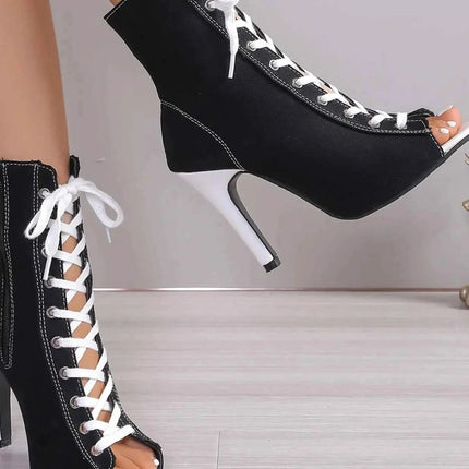 Canvas Lace-Up Peep Toe : Stiletto Ankle Boots, , ["Aloha Sandals","Ship From Overseas","Shipping delay Feb 5 - Feb 28"], ꫀꪶꫀᧁꪖꪀᥴꫀ꠸ᠻꪗ..