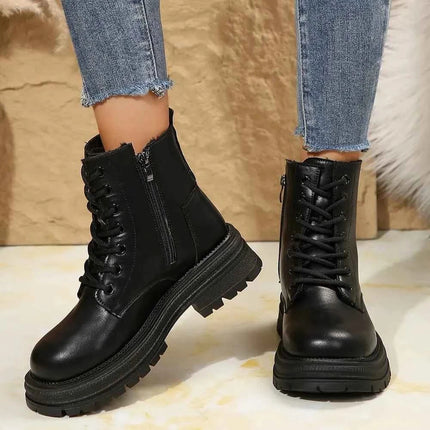 Stylish Lace Up Platform Boots : Side Zip, , ["Charming Soles","Ship From Overseas"], ꫀꪶꫀᧁꪖꪀᥴꫀ꠸ᠻꪗ..