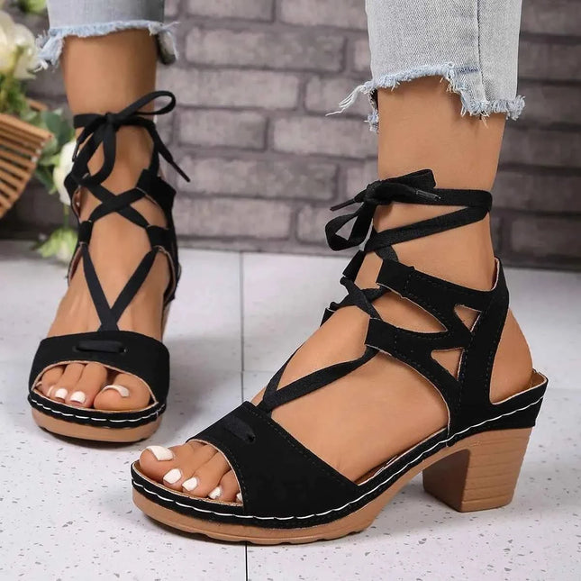Elegant Heel Block : Lace-Up Sandals, , ["Aloha Sandals","Ship From Overseas","Shipping delay Feb 5 - Feb 28"], ꫀꪶꫀᧁꪖꪀᥴꫀ꠸ᠻꪗ..
