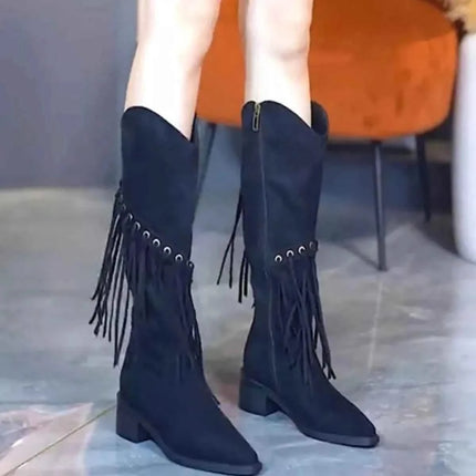 Fringed Point Toe Block : Heel Boots, , ["Classy Ballet Flats","Ship From Overseas"], ꫀꪶꫀᧁꪖꪀᥴꫀ꠸ᠻꪗ..
