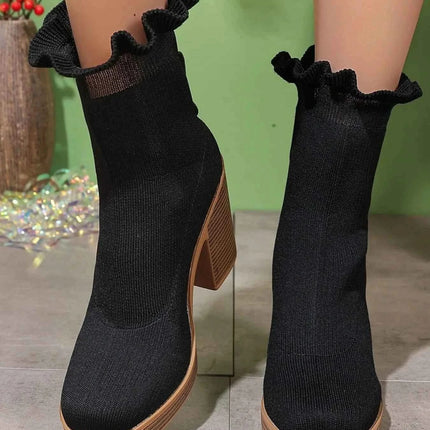 Stylish Ruffled Trim : Chunky Heel Boots, , ["Charming Soles","Ship From Overseas"], ꫀꪶꫀᧁꪖꪀᥴꫀ꠸ᠻꪗ..